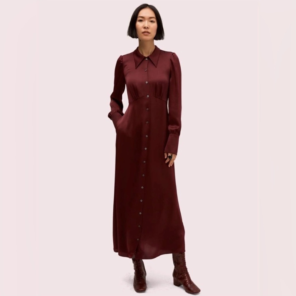 KATE SPADE COLLECTION Satin Midi Shirtdress in Candied Fig - NJMUA864 - Sz 0